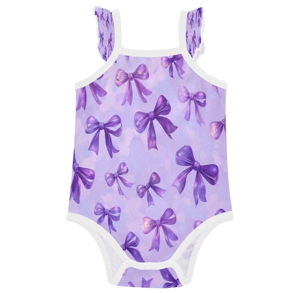 TTYFWHD Infant Toddler Baby Girl Romper Vibrant Purple Bows Pattern Ruffle Sleeveless Cotton Summer One Piece Bodysuit 3-24M