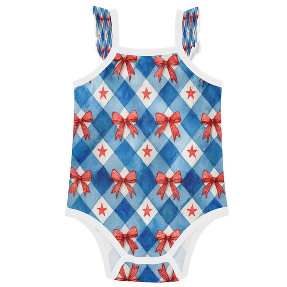 TTYFWHD Infant Toddler Baby Girl Romper Vibrant Red Bows Pattern Ruffle Sleeveless Cotton Summer One Piece Bodysuit 3-24M