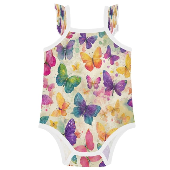 TTYFWHD Infant Toddler Baby Girl Romper Vibrant Splash Butterfly Pattern Ruffle Sleeveless Cotton Summer One Piece Bodysuit 3-24M