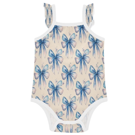 TTYFWHD Infant Toddler Baby Girl Romper Watercolor Blue Bows Ruffle Sleeveless Cotton Summer One Piece Bodysuit 3-24M