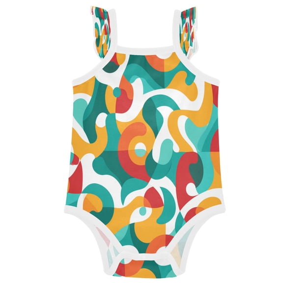 TTYFWHD Infant Toddler Baby Girl Romper Waves Of Tropical Color Ruffle Sleeveless Cotton Summer One Piece Bodysuit 3-24M