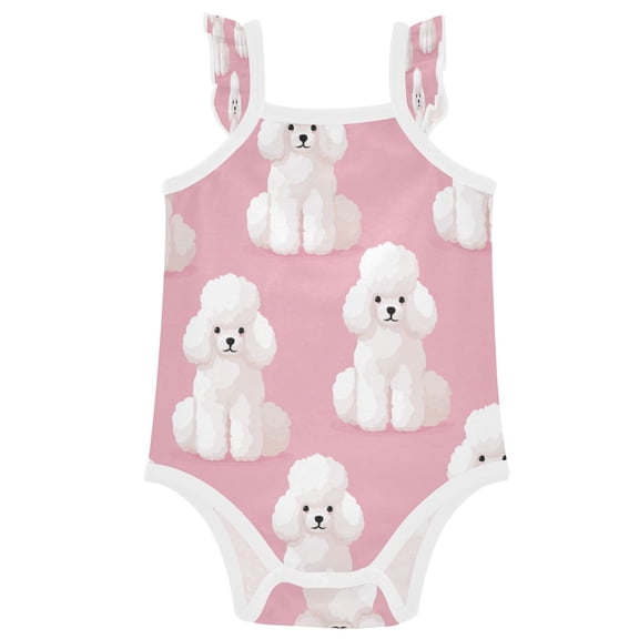 TTYFWHD Infant Toddler Baby Girl Romper White Poodles Ruffle Sleeveless Cotton Summer One Piece Bodysuit 3-24M
