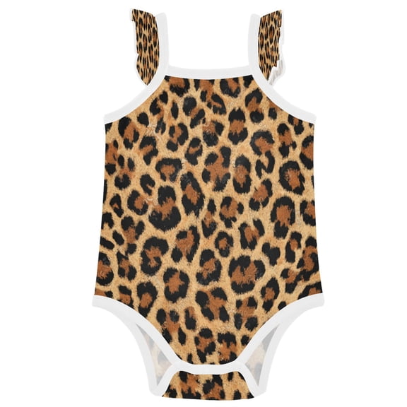 TTYFWHD Infant Toddler Baby Girl Romper Wild Amber Cheetah Ruffle Sleeveless Cotton Summer One Piece Bodysuit 3-24M