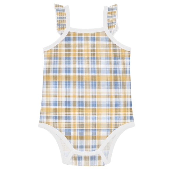 TTYFWHD Infant Toddler Baby Girl Romper Yellow and Blue Tartan Ruffle Sleeveless Cotton Summer One Piece Bodysuit 3-24M