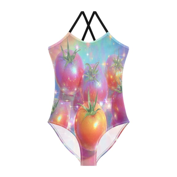 TTYFWHD Toddler Girls One Piece Swimsuit, Quick Dry Summer Beach Swimwear for Kids, 3T-10T Adorable Glowing Tomatoes