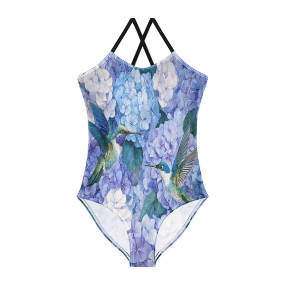 TTYFWHD Toddler Girls One Piece Swimsuit, Quick Dry Summer Beach Swimwear for Kids, 3T-10T Beautiful Blue Hydrangeas