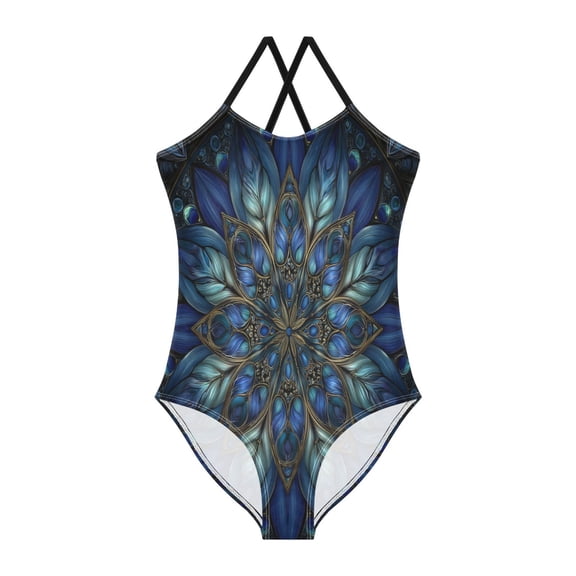 TTYFWHD Toddler Girls One Piece Swimsuit, Quick Dry Summer Beach Swimwear for Kids, 3T-10T Blue Glass Flower Petals