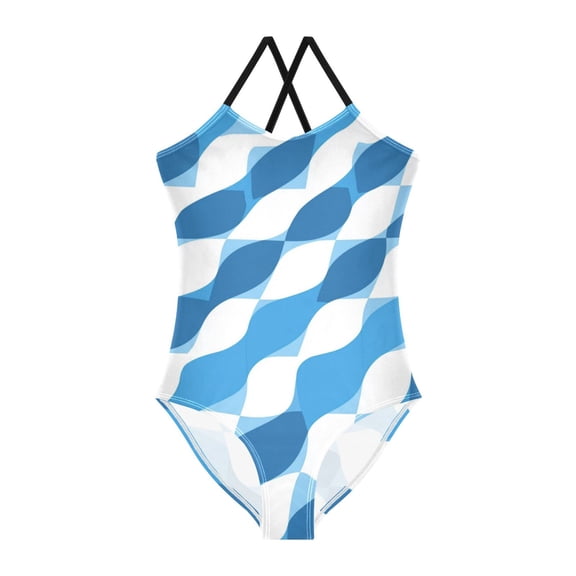 TTYFWHD Toddler Girls One Piece Swimsuit, Quick Dry Summer Beach Swimwear for Kids, 3T-10T Blue and White