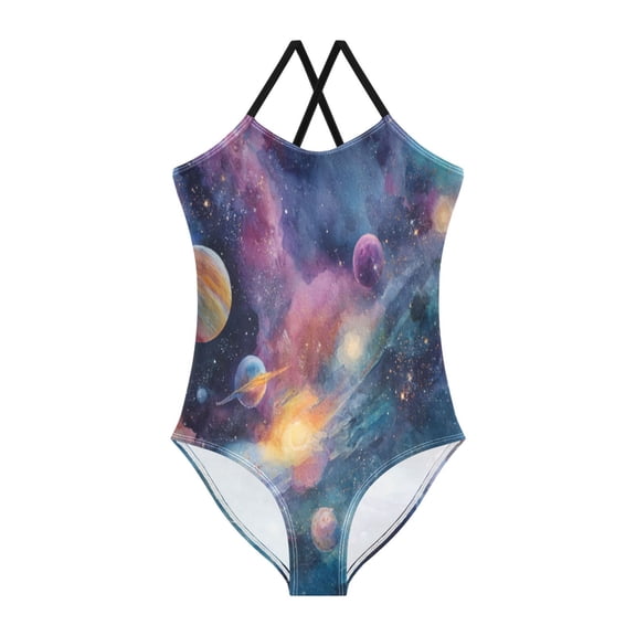 TTYFWHD Toddler Girls One Piece Swimsuit, Quick Dry Summer Beach Swimwear for Kids, 3T-10T Candy Cosmic Planets