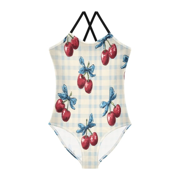 TTYFWHD Toddler Girls One Piece Swimsuit, Quick Dry Summer Beach Swimwear for Kids, 3T-10T Cherries and Bows