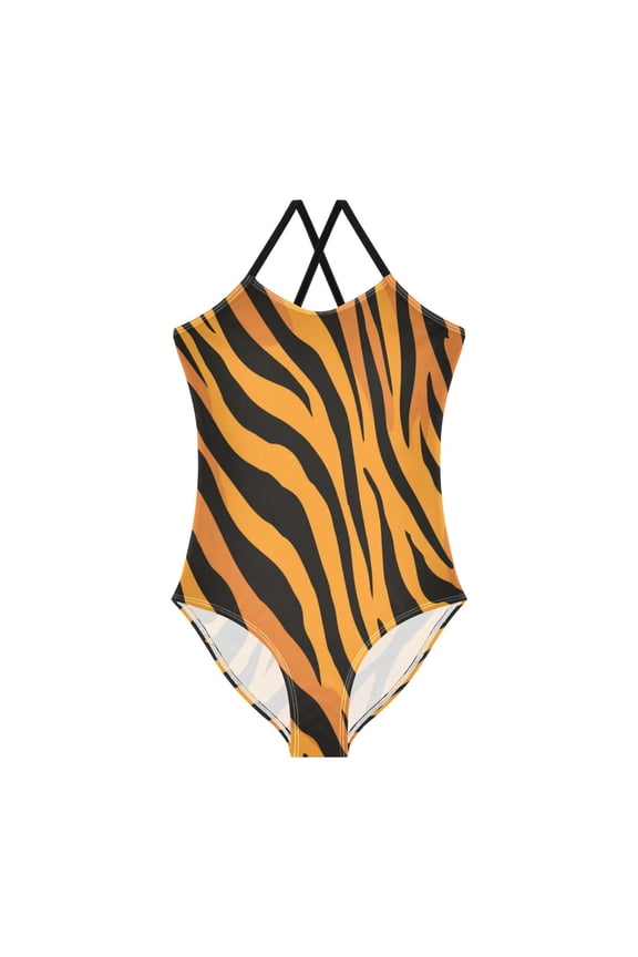 Toddler Girls One Piece Swimsuit, Quick Dry Summer Beach Swimwear for Kids, 3T-10T Classic Tiger Stripes