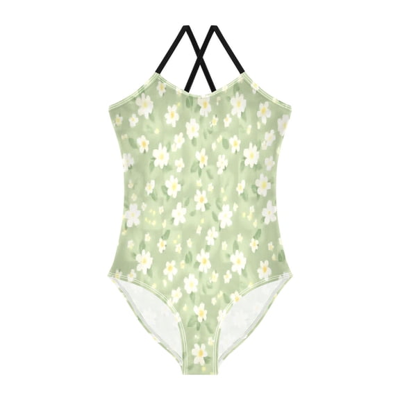 TTYFWHD Toddler Girls One Piece Swimsuit, Quick Dry Summer Beach Swimwear for Kids, 3T-10T Clear White Flowers