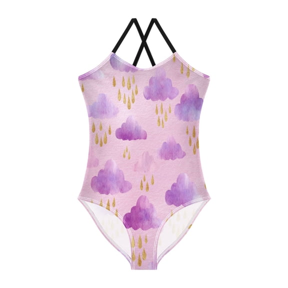 TTYFWHD Toddler Girls One Piece Swimsuit, Quick Dry Summer Beach Swimwear for Kids, 3T-10T Clouds and Raindrops