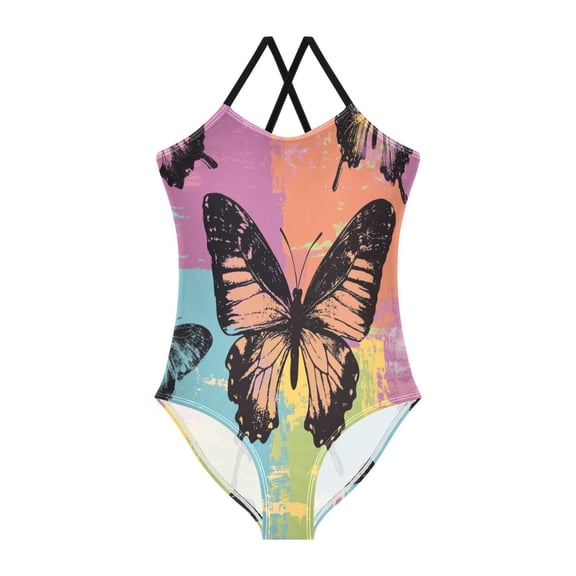 TTYFWHD Toddler Girls One Piece Swimsuit, Quick Dry Summer Beach Swimwear for Kids, 3T-10T Colorful Ink Butterfly