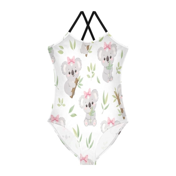 TTYFWHD Toddler Girls One Piece Swimsuit, Quick Dry Summer Beach Swimwear for Kids, 3T-10T Cute Baby Koalas Pink Bows