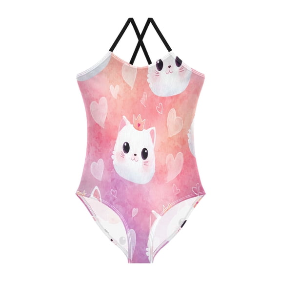 TTYFWHD Toddler Girls One Piece Swimsuit, Quick Dry Summer Beach Swimwear for Kids, 3T-10T Cute Birthday Cats