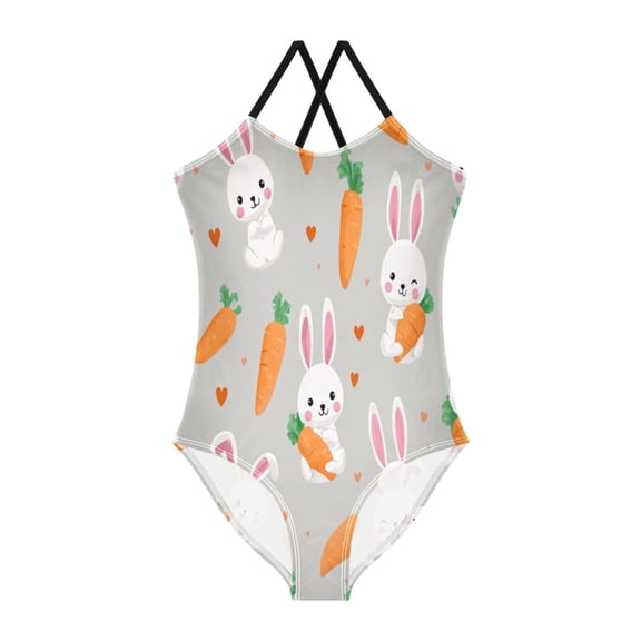 TTYFWHD Toddler Girls One Piece Swimsuit, Quick Dry Summer Beach Swimwear for Kids, 3T-10T Cute Bunny Carrot Print