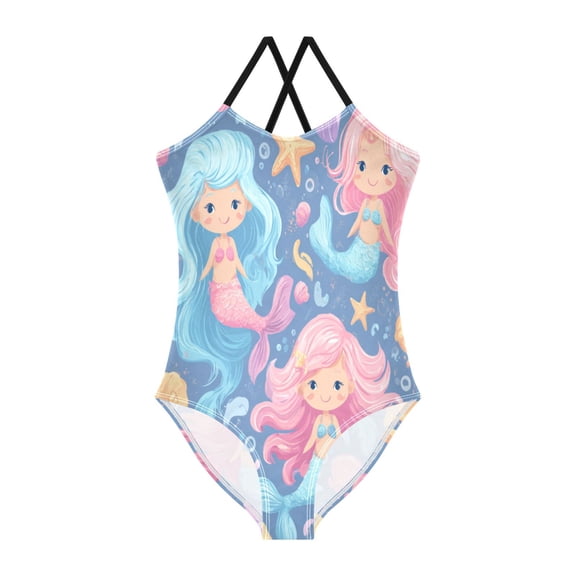 TTYFWHD Toddler Girls One Piece Swimsuit, Quick Dry Summer Beach Swimwear for Kids, 3T-10T Cute Little Mermaids