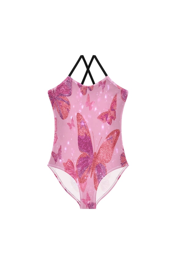 Toddler Girls One Piece Swimsuit, Quick Dry Summer Beach Swimwear for Kids, 3T-10T Glittering Sequin Butterfly