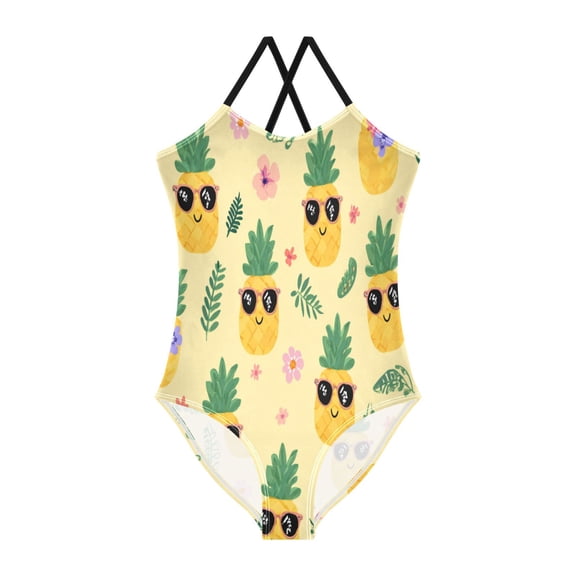 TTYFWHD Toddler Girls One Piece Swimsuit, Quick Dry Summer Beach Swimwear for Kids, 3T-10T Happy Pineapple Summer