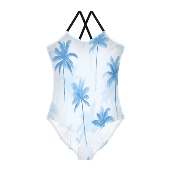 TTYFWHD Toddler Girls One Piece Swimsuit, Quick Dry Summer Beach Swimwear for Kids, 3T-10T Pale Blue Oasis
