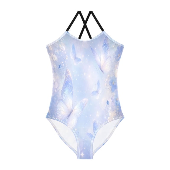 TTYFWHD Toddler Girls One Piece Swimsuit, Quick Dry Summer Beach Swimwear for Kids, 3T-10T Pastel Blue Butterfly Magic