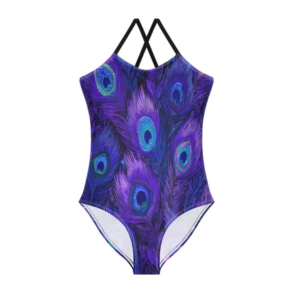 TTYFWHD Toddler Girls One Piece Swimsuit, Quick Dry Summer Beach Swimwear for Kids, 3T-10T Peacock Feathers