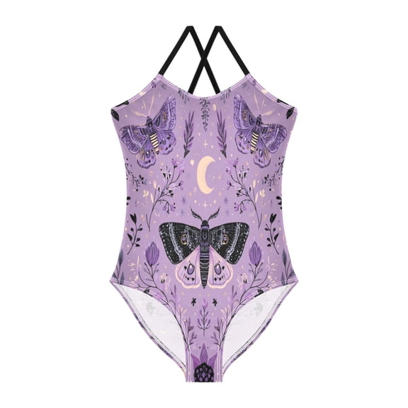 TTYFWHD Toddler Girls One Piece Swimsuit, Quick Dry Summer Beach Swimwear for Kids, 3T-10T Purple Moths