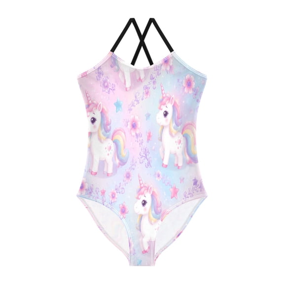 TTYFWHD Toddler Girls One Piece Swimsuit, Quick Dry Summer Beach Swimwear for Kids, 3T-10T Rainbow Unicorn Floral Graphic