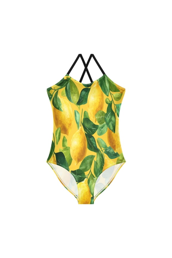 Toddler Girls One Piece Swimsuit, Quick Dry Summer Beach Swimwear for Kids, 3T-10T Refreshing Lemons