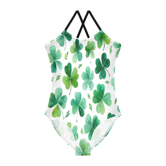 TTYFWHD Toddler Girls One Piece Swimsuit, Quick Dry Summer Beach Swimwear for Kids, 3T-10T Shamrocks and Clovers Pattern