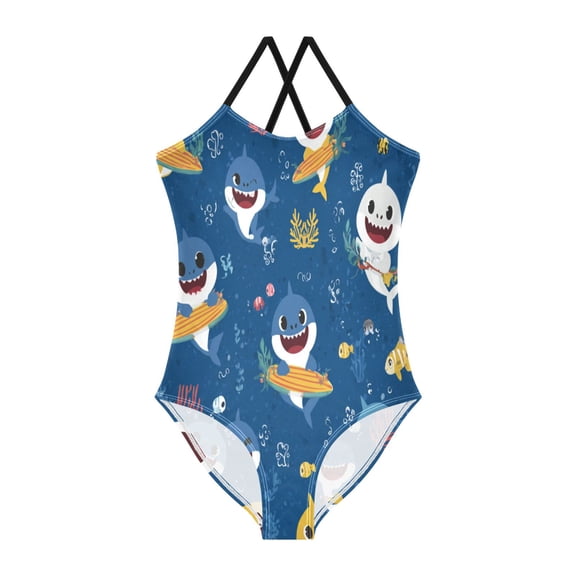 TTYFWHD Toddler Girls One Piece Swimsuit, Quick Dry Summer Beach Swimwear for Kids, 3T-10T Shark Playtime Vibes