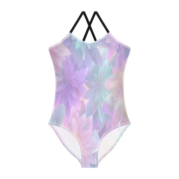 TTYFWHD Toddler Girls One Piece Swimsuit, Quick Dry Summer Beach Swimwear for Kids, 3T-10T Soft Focus Dahlias
