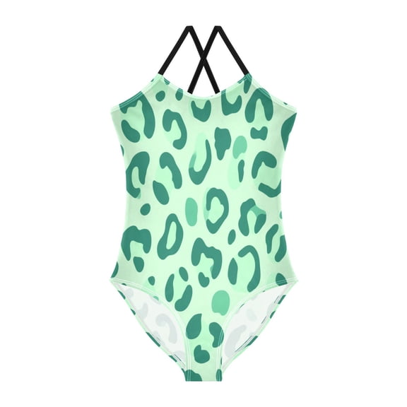 TTYFWHD Toddler Girls One Piece Swimsuit, Quick Dry Summer Beach Swimwear for Kids, 3T-10T Soft Green Tonal Cheetah Print