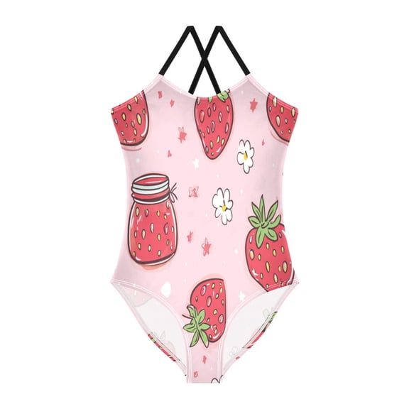 TTYFWHD Toddler Girls One Piece Swimsuit, Quick Dry Summer Beach Swimwear for Kids, 3T-10T Strawberries
