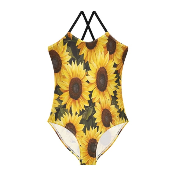 TTYFWHD Toddler Girls One Piece Swimsuit, Quick Dry Summer Beach Swimwear for Kids, 3T-10T Sunflowers Pattern