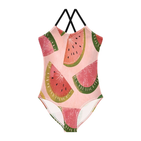TTYFWHD Toddler Girls One Piece Swimsuit, Quick Dry Summer Beach Swimwear for Kids, 3T-10T Sweet Summer Melon