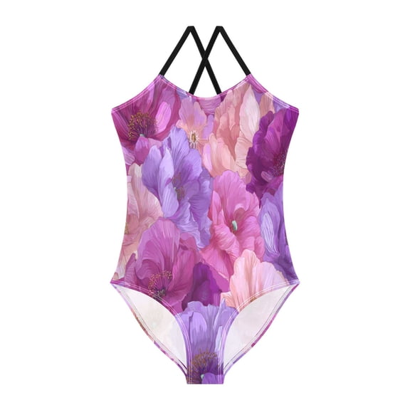 TTYFWHD Toddler Girls One Piece Swimsuit, Quick Dry Summer Beach Swimwear for Kids, 3T-10T Vibrant Fantasy Rose Pattern