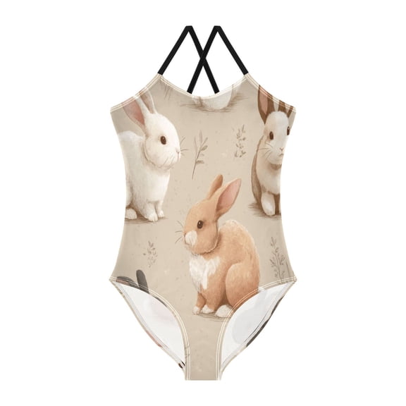 TTYFWHD Toddler Girls One Piece Swimsuit, Quick Dry Summer Beach Swimwear for Kids, 3T-10T Vintage Hare Patch
