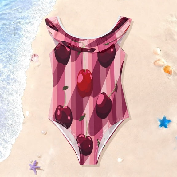 TTYFWHD Toddler Girls Ruffle One Piece Swimsuit, Stretchy Fabric for Beach & Pool Activities Cheerios Pattern