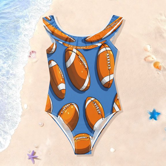 TTYFWHD Toddler Girls Ruffle One Piece Swimsuit, Stretchy Fabric for Beach & Pool Activities Dark Blue Background Rugby