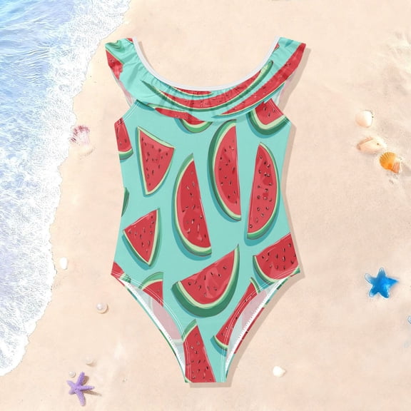 TTYFWHD Toddler Girls Ruffle One Piece Swimsuit, Stretchy Fabric for Beach & Pool Activities Juicy Summer Melon Breeze