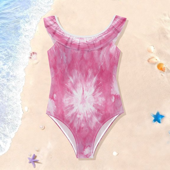 TTYFWHD Toddler Girls Ruffle One Piece Swimsuit, Stretchy Fabric for Beach & Pool Activities Pink-purple Gradient Pattern