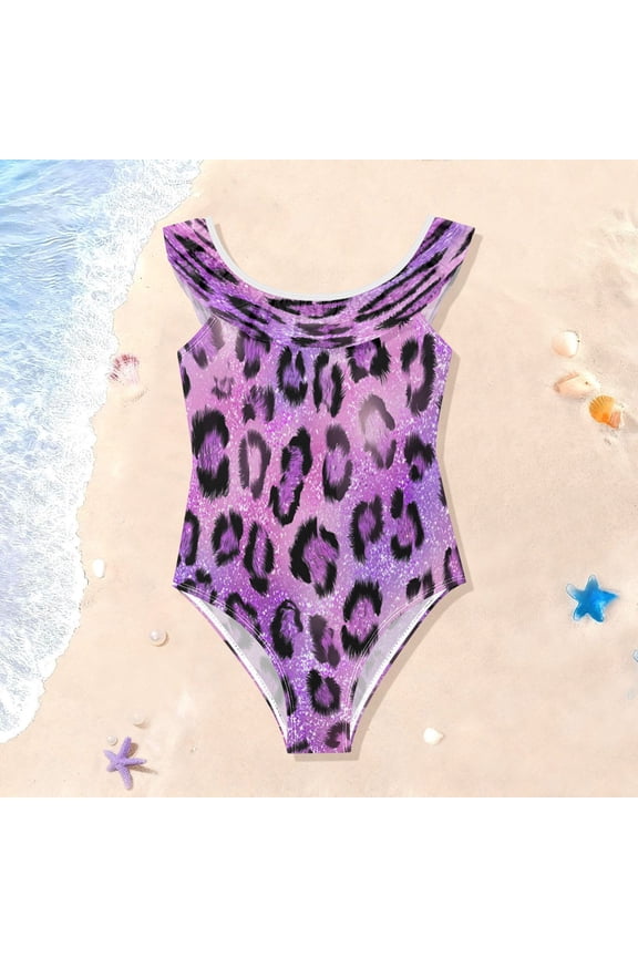 Toddler Girls Ruffle One Piece Swimsuit, Stretchy Fabric for Beach & Pool Activities Sparkle Pink Leopard Print