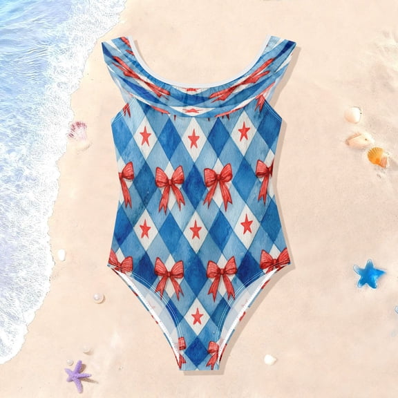 TTYFWHD Toddler Girls Ruffle One Piece Swimsuit, Stretchy Fabric for Beach & Pool Activities Vibrant Red Bows Pattern