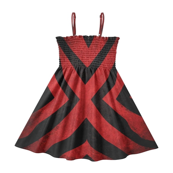 TTYFWHD Toddler Girls Spaghetti Strap Sundress, 100% Polyester Summer Casual Dress with Elastic Smocked Top, Soft Breathable Beach Dress for Girls 2T-8T Crimson Cross Of The Wild