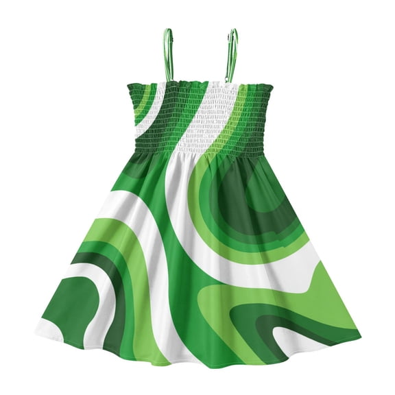 TTYFWHD Toddler Girls Spaghetti Strap Sundress, 100% Polyester Summer Casual Dress with Elastic Smocked Top, Soft Breathable Beach Dress for Girls 2T-8T Deep Green Thick Lines