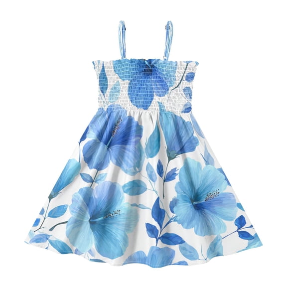 TTYFWHD Toddler Girls Spaghetti Strap Sundress, 100% Polyester Summer Casual Dress with Elastic Smocked Top, Soft Breathable Beach Dress for Girls 2T-8T Elegant Flowers