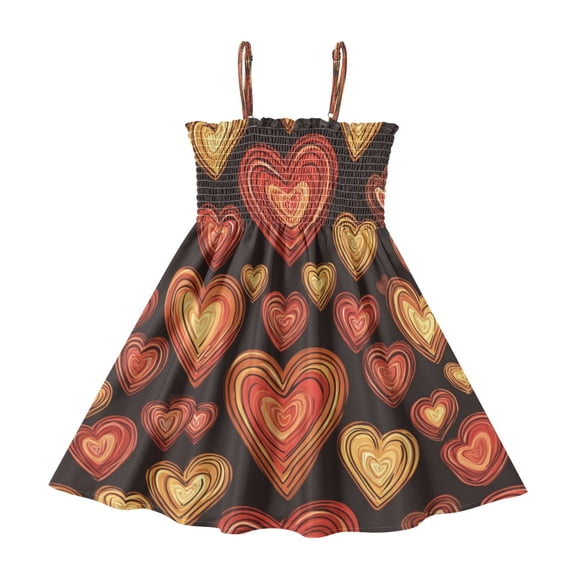 TTYFWHD Toddler Girls Spaghetti Strap Sundress, 100% Polyester Summer Casual Dress with Elastic Smocked Top, Soft Breathable Beach Dress for Girls 2T-8T Multiple Layers Of Hearts