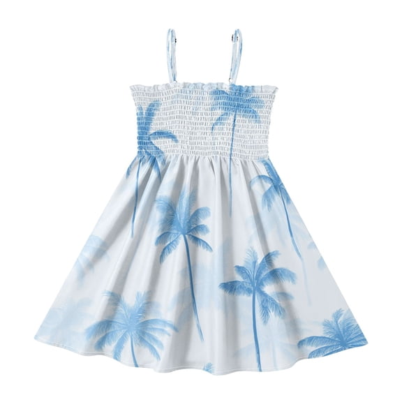 TTYFWHD Toddler Girls Spaghetti Strap Sundress, 100% Polyester Summer Casual Dress with Elastic Smocked Top, Soft Breathable Beach Dress for Girls 2T-8T Pale Blue Oasis